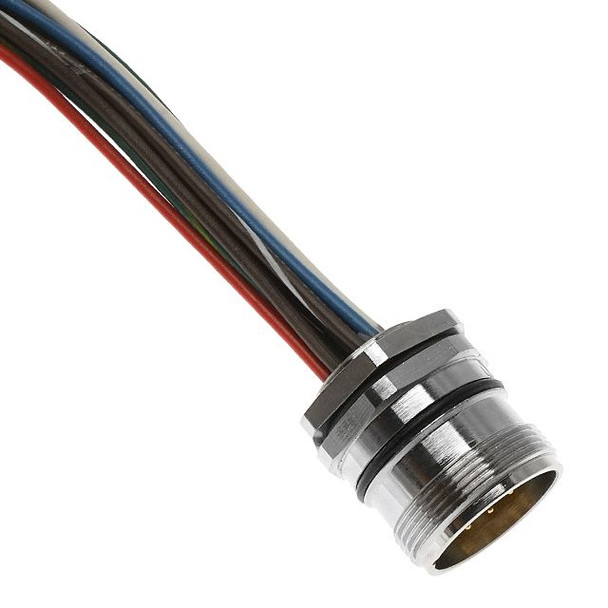 Mencom MCV-16MR-1M-M20 MCV, M23 Receptacle, 16 Pole, Male Straight, Discrete, 1M, 5A, M20, Front Mount, Nickel Plated Brass | American Cable Assemblies