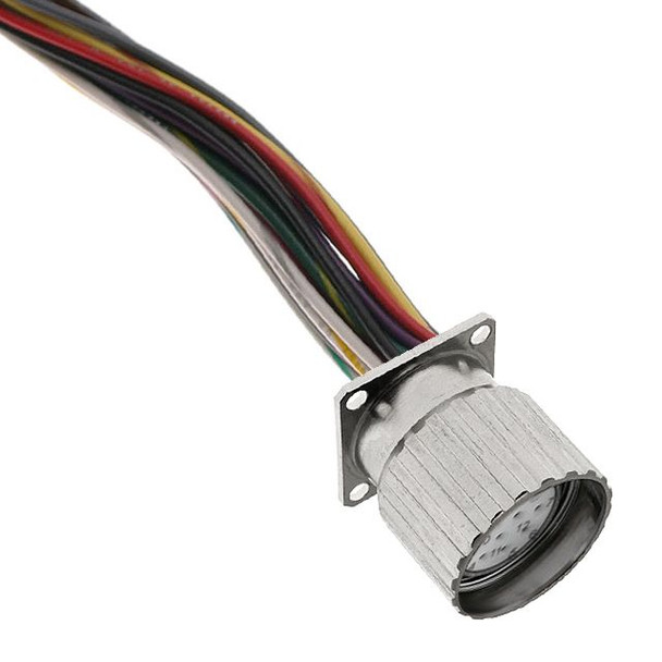 Mencom MCV-19FRF-2M-PM32 MCV, M23 Receptacle, 19 Pole, Female Straight with Female Threads, Discrete, 2M, 10/1A or 9/2A, Panel Mount, M3.2 Thru Holes, Nickel Plated Brass | American Cable Assemblies