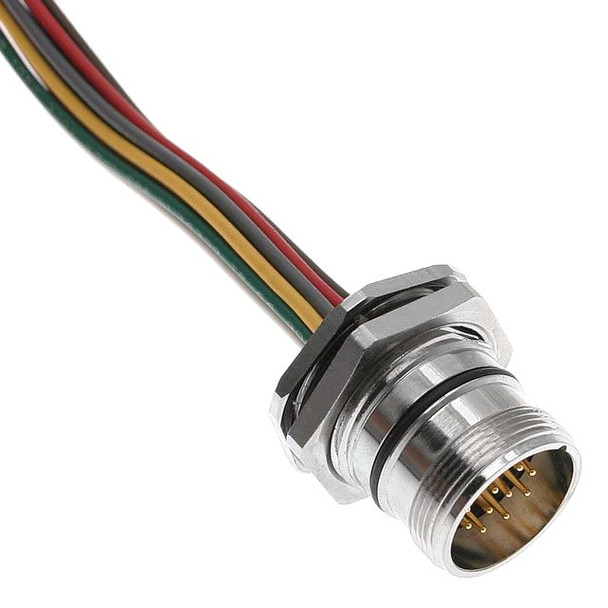 Mencom MCV-16MR-1M-BM MCV, M23, Receptacle, 16 Pole, Male Straight, Discrete, 1M, 5A, Back Mount, Nickel Plated Brass | American Cable Assemblies