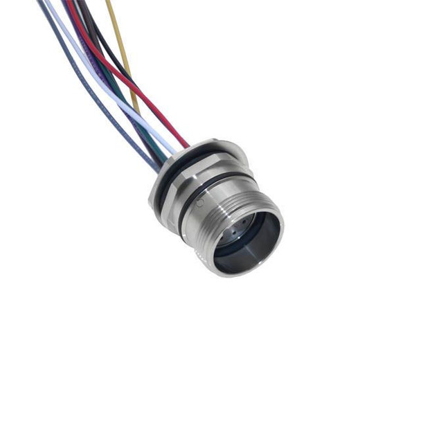Mencom MCV-12FR-3M-M20 MCV, M23 Receptacle, 12 Pole, Female Straight, Discrete, 3M, 6A, M20, Front Mount, Nickel Plated Brass | American Cable Assemblies