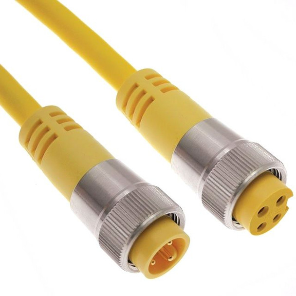 Mencom MIN-3MFP-12 MIN Size I, Cordset, 3 Pole, Male Straight / Female Straight, 12 Ft, 13A, Yellow, PVC | American Cable Assemblies