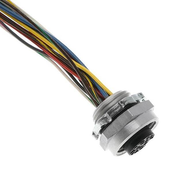 Mencom MIN-14FR-2M MIN Size I, Receptacle, 14 Pole, Female Straight, 2M, 22awg, 2A, .5-NPT, Front Mount, Aluminum Clear Anodized | American Cable Assemblies