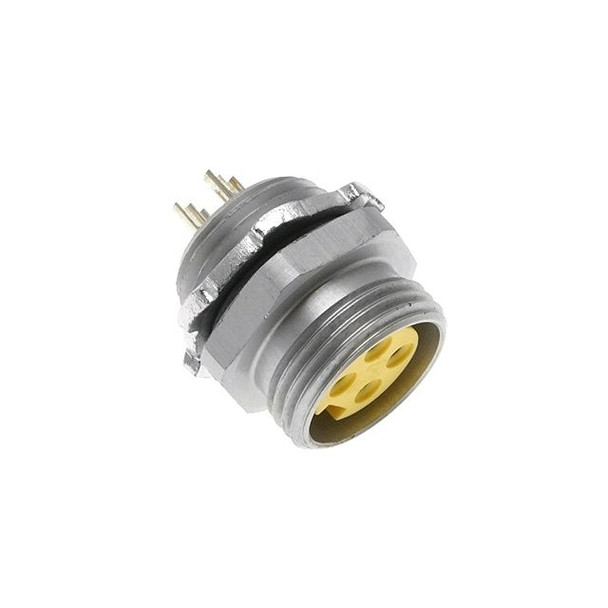 Mencom MIN-4FR-SC MIN Size I, Receptacle, 4 Pole, Female Straight, Solder Cup, 15A, .5-NPT, Front Mount, Aluminum Clear Anodized | American Cable Assemblies