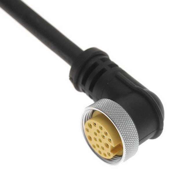 Mencom MINP-19FP-2M-R MIN Size III, Cordset, Shielded Cable, Not shielded to coupling nut, 19 Pole, Female Right Angle, 2M, 18 & 22awg, 6A/1A or 4A/2A, Black, PUR | American Cable Assemblies