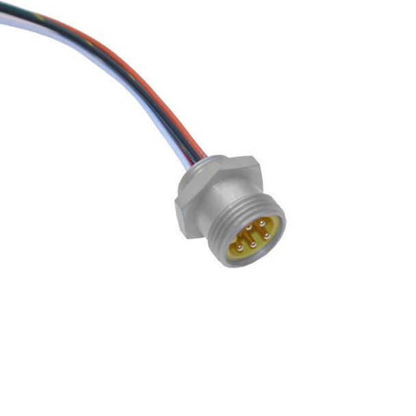 Mencom MINE-5MR-1-18-PG11 MIN Size I, Receptacle, 5 Pole, Male Straight, 1 Ft, 18awg, European, 5.5A, PG11, Front Mount, Aluminum Clear Anodized | American Cable Assemblies