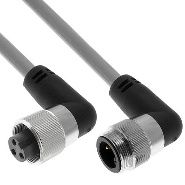 Mencom PMIN-44MFP-15M-R MIN Power Distribution Series, Cordset, 4 Pole, Male Right Angle-Female Right Angle, 15M, 14Awg, 24A, Gray, PVC | American Cable Assemblies