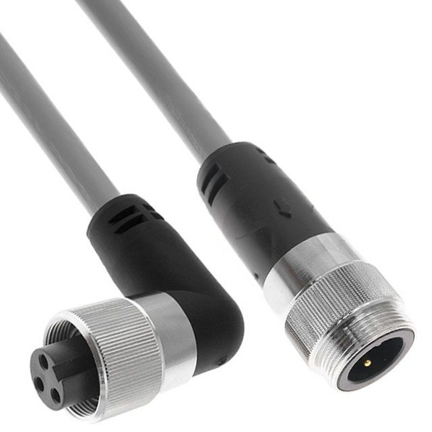 Mencom PMIN-44MFRP-15M MIN Power Distribution Series, Cordset, 4 Pole, Male Straight-Female Right Angle, 15M, 14Awg, 24A, Gray, PVC | American Cable Assemblies