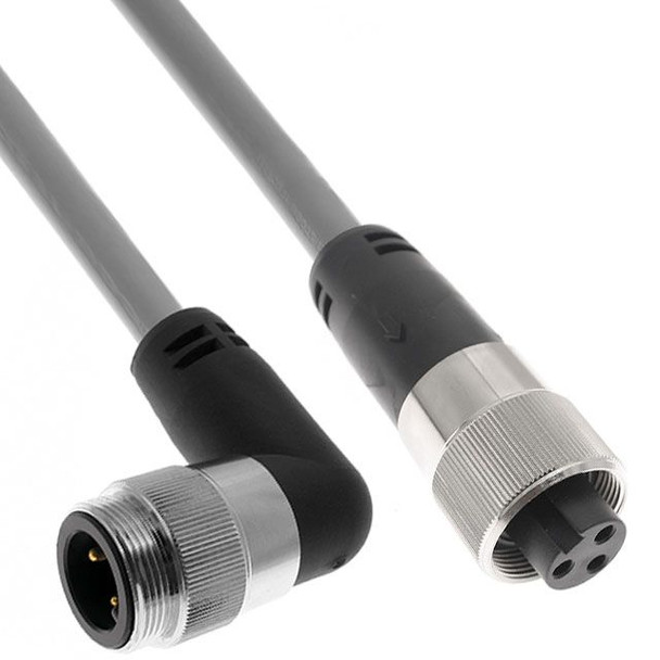 Mencom PMIN-44MRFP-20M MIN Power Distribution Series, Cordset, 4 Pole, Male Right Angle-Female Straight, 20M, 14Awg, 24A, Gray, PVC | American Cable Assemblies