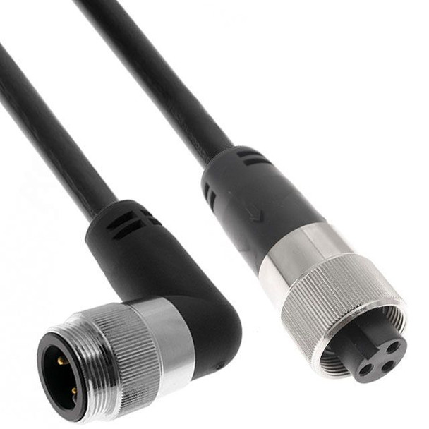 Mencom PMINW-32MRFP-1M-C011 MIN Power Distribution Series, Cordset, 3 Pole, Male Right Angle-Female Straight, 1M, 12awg, 35A, Black, TPE, TC-ER, FT4 | American Cable Assemblies