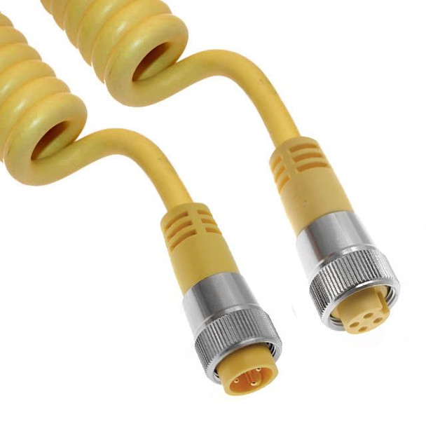 Mencom MINPQ-3MFP-3 MIN Size I, Coil, Cordset, 3 Pole, Male Straight / Female Straight, 3 Ft, 13A, Yellow, PUR | American Cable Assemblies
