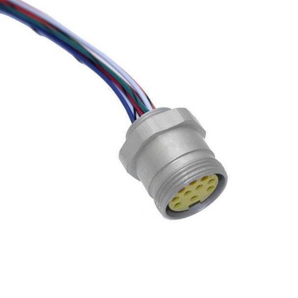 Mencom MIN-12FR-6-18-M25 MIN Size III, Receptacle, 12 Pole, Female Straight, 6 Ft, 18awg, 4A, M25, Front Mount, Aluminum Clear Anodized | American Cable Assemblies