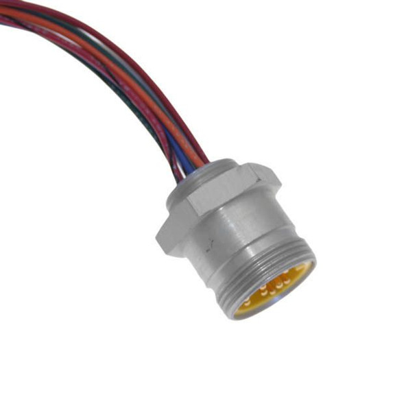 Mencom MIN-12MR-1-18-PG16 MIN Size III, Receptacle, 12 Pole, Male Straight, 1 Ft, 18awg, 4A, PG16, Front Mount, Aluminum Clear Anodized | American Cable Assemblies