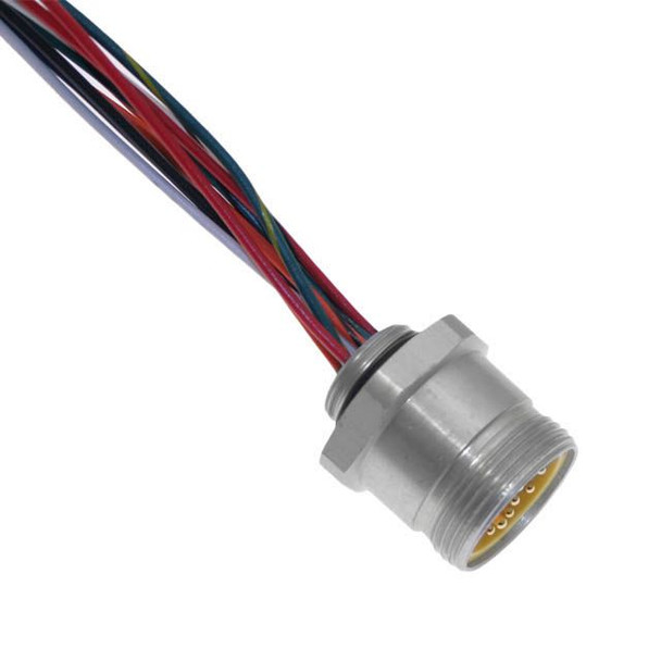 Mencom MIN-12MR-3-22-M20 MIN Size III, Receptacle, 12 Pole, Male Straight, 3 Ft, 22awg, 3A, M20, Front Mount, Aluminum Clear Anodized | American Cable Assemblies