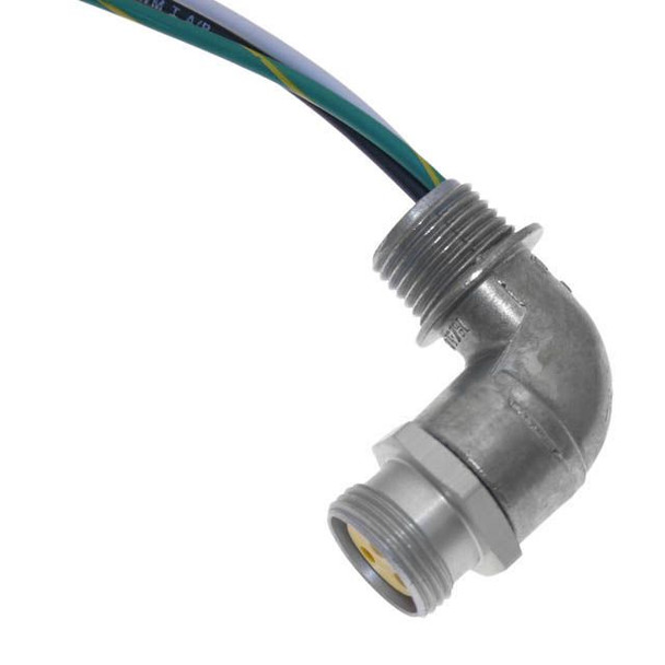 Mencom MIN-2FR-3-18-R MIN Size I, Receptacle, 2 Pole, Female Right Angle, 3 Ft, 18awg, 10A, .5-NPT, Front Mount, Aluminum Clear Anodized | American Cable Assemblies