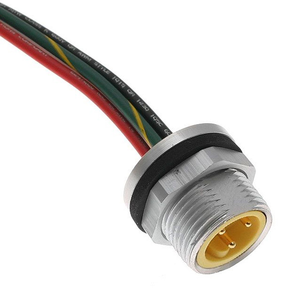 Mencom MIN-3MR-1-18-BM MIN Size I, Receptacle, 3 Pole, Male Straight, 1 Ft, 18awg, 10A, N, Back Mount, Aluminum Clear Anodized | American Cable Assemblies