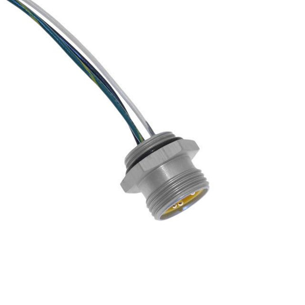 Mencom MIN-3MR-1-M20 MIN Size I, Receptacle, 3 Pole, Male Straight, 1 Ft, 16awg, 13A, M20, Front Mount, Aluminum Clear Anodized | American Cable Assemblies