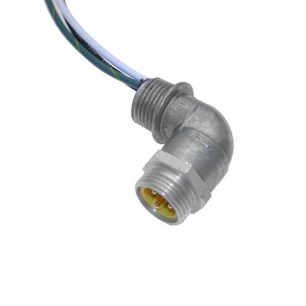 Mencom MIN-3MR-3-R MIN Size I, Receptacle, 3 Pole, Male Right Angle, 3 Ft, 16awg, 13A, .5-NPT, Front Mount, Aluminum Clear Anodized | American Cable Assemblies