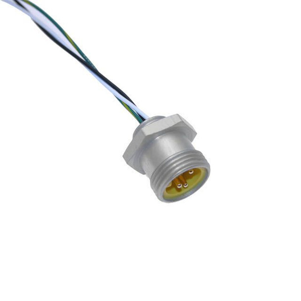 Mencom MIN-3MR-6-18-M16 MIN Size I, Receptacle, 3 Pole, Male Straight, 6 Ft, 18awg, 10A, M16, Front Mount, Aluminum Clear Anodized | American Cable Assemblies