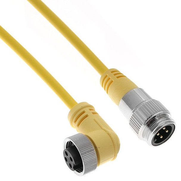 Mencom MINC-4MFRP-15M MIN Size I, Cordset, 4 Pole, Male Straight / Female right Angle, 15M, 10A, Yellow, PVC, European | American Cable Assemblies