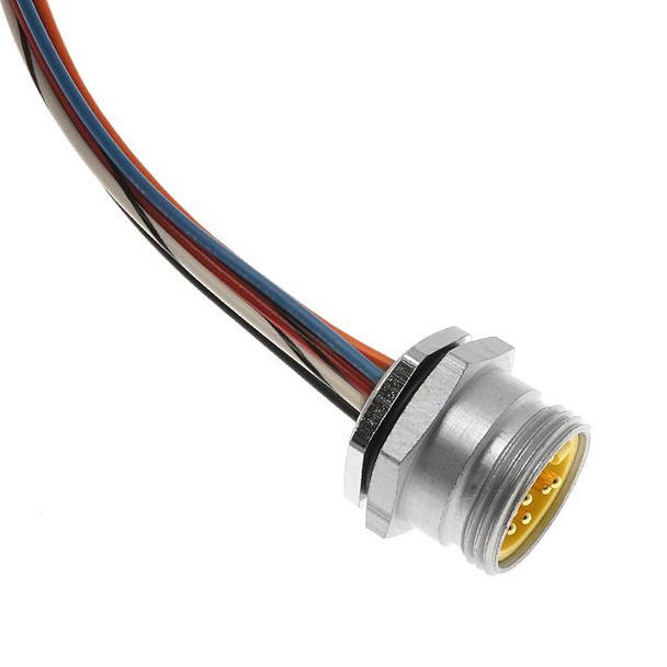 Mencom MIN-6MR2-6-PG16 MIN Size II, Receptacle, 6 Pole, Male Straight, 6 Ft, 16awg, 8A, PG16, Front Mount, Aluminum Clear Anodized | American Cable Assemblies