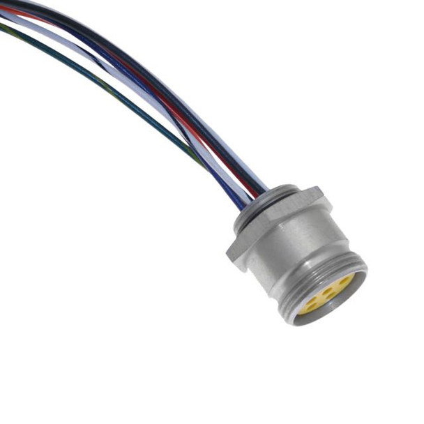 Mencom MIN-7FR2-3-M20 MIN Size II, Receptacle, 7 Pole, Female Straight, 3 Ft, 16awg, 8A, M20, Front Mount, Aluminum Clear Anodized | American Cable Assemblies