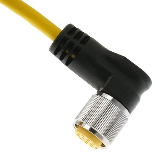Mencom MIN-9FPX-12-R MIN Size III, Cordset, 9 Pole, Female Right Angle, 12 Ft, 4A, Yellow, PVC, North American | American Cable Assemblies