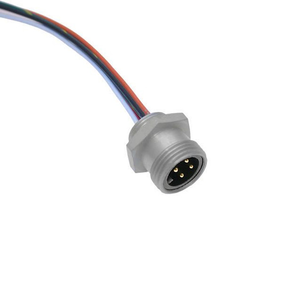 Mencom MINC-4MR-1-18-PG11 MIN Size I, Receptacle, 4 Pole, Male Straight, 1 Ft, 18awg, European, 8A, PG11, Front Mount, Aluminum Clear Anodized | American Cable Assemblies