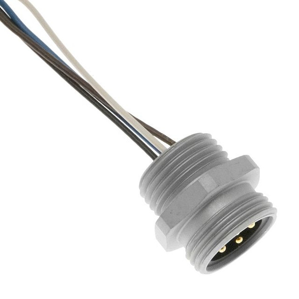Mencom MINC-4MR-1 MIN Size I, Receptacle, 4 Pole, Male Straight, 1 Ft, 16awg, European, 10A, .5-NPT, Front Mount, Aluminum Clear Anodized | American Cable Assemblies