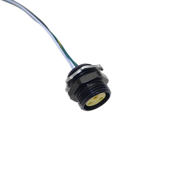 Mencom MIN-6FR-1-B MIN Size I, Receptacle, 6 Pole, Female Straight, 1 Ft, 16awg, 8A, .5-NPT, Front Mount, Aluminum Black Anodized | American Cable Assemblies