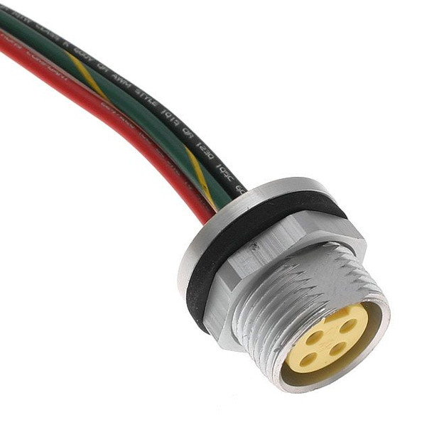 Mencom MIN-6FR-3-BM MIN Size I, Receptacle, 6 Pole, Female Straight, 3 Ft, 16awg, 8A, N, Back Mount, Aluminum Clear Anodized | American Cable Assemblies