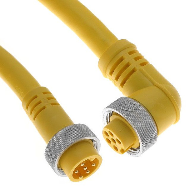 Mencom MIN-6MFRP-12 MIN Size I, Cordset, 6 Pole, Male Straight / Female Right Angle, 12 Ft, 8A, Yellow, PVC | American Cable Assemblies