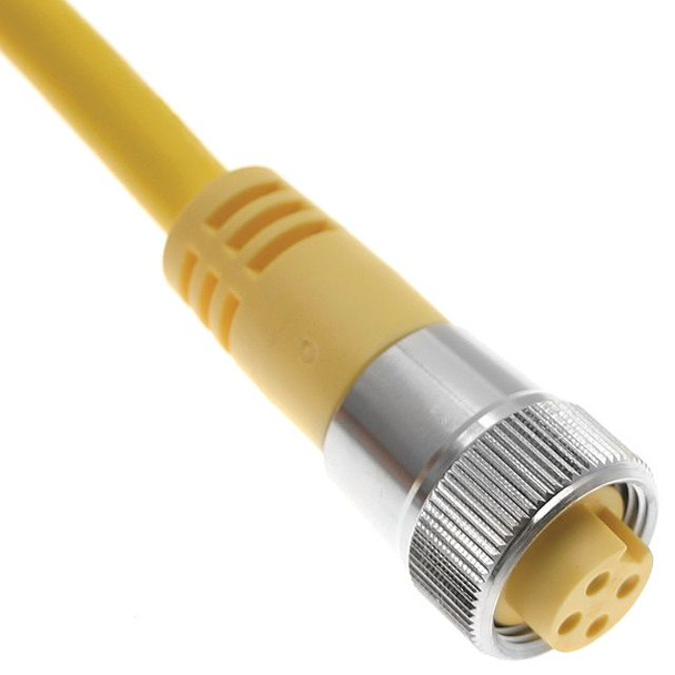 Mencom MIN-4FPX-12-SS MIN Size I, Cordset, 4 Pole, Female Straight, 12 Ft, 8A, Yellow, PVC, Stainless Steel | American Cable Assemblies