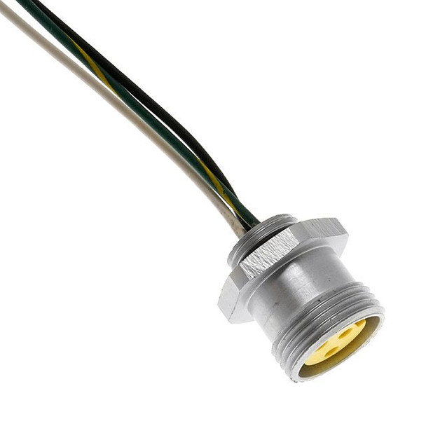 Mencom MIN-4FR-6-M16 MIN Size I, Receptacle, 4 Pole, Female Straight, 6 Ft, 16awg, 10A, M16, Front Mount, Aluminum Clear Anodized | American Cable Assemblies