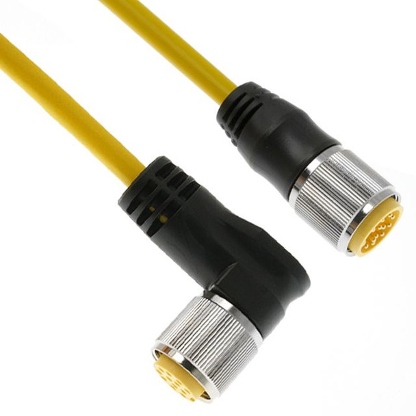 Mencom MIN-12MFRPX-6 MIN Size III, Cordset, 12 Pole, Male Straight / Female Right Angle, 6 Ft, 4A, Yellow, PVC | American Cable Assemblies