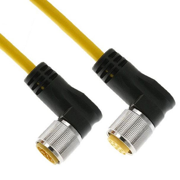 Mencom MIN-10MFPX-12-R MIN Size III, Cordset, 10 Pole, Male Right Angle / Female Right Angle, 12 Ft, 4A, Yellow, PVC | American Cable Assemblies