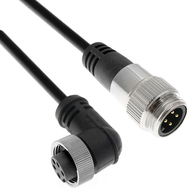 Mencom MIN-3MMFRP-16M-B MIN Size I, Cordset, 3 Pole, Male Straight with Male Thread / Female Right Angle, 16M, 13A, Black, PVC | American Cable Assemblies