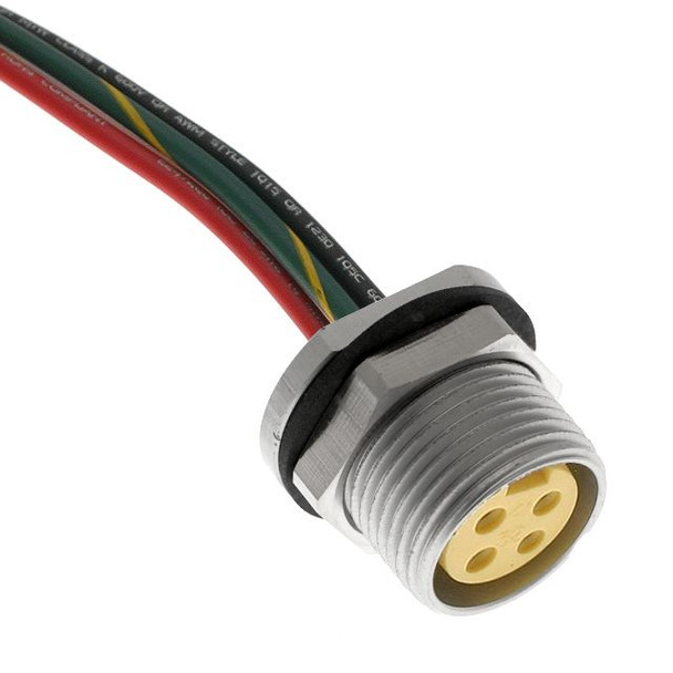 Mencom MIN-5FR-6-RM MIN Size I, Receptacle, 5 Pole, Female Straight, 6 Ft, 16awg, 8A, Rear Mount, Aluminum Clear Anodized | American Cable Assemblies