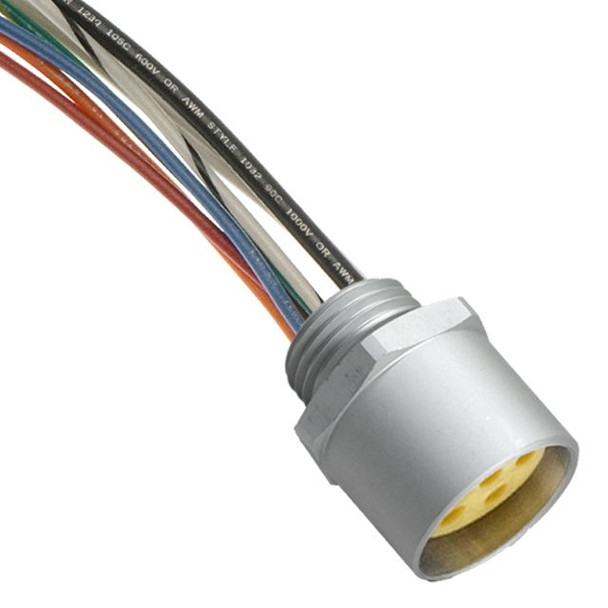 Mencom MIN-8FRF2-1 MIN Size II, Receptacle, 8 Pole, Female Straight with Female Threads, 1 Ft, 16awg, 5A, .5-NPT, Front Mount | American Cable Assemblies