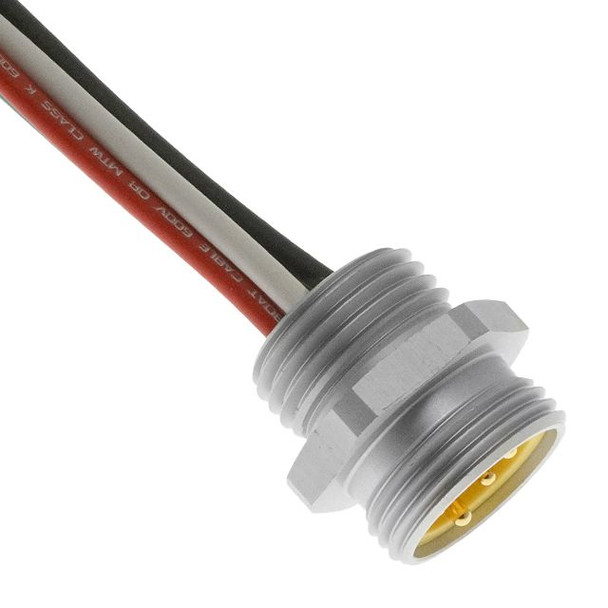 Mencom MINE-5MR-3M MIN Size I, Receptacle, 5 Pole, Male Straight, 3m, 16awg, European, 8A, .5-NPT, Front Mount, Aluminum Clear Anodized | American Cable Assemblies