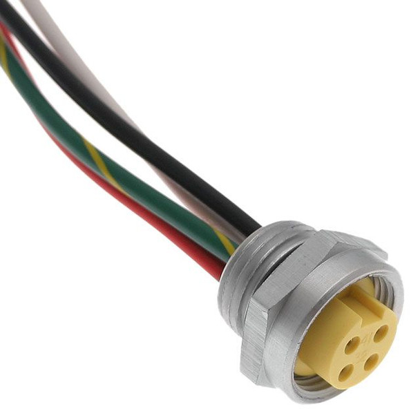 Mencom MINH-4FR-3M MIN Power Size I, Receptacle, 4 Pole, Female Straight, 3m, 14awg, 15A, .5-NPT, Front Mount, Aluminum Clear Anodized | American Cable Assemblies