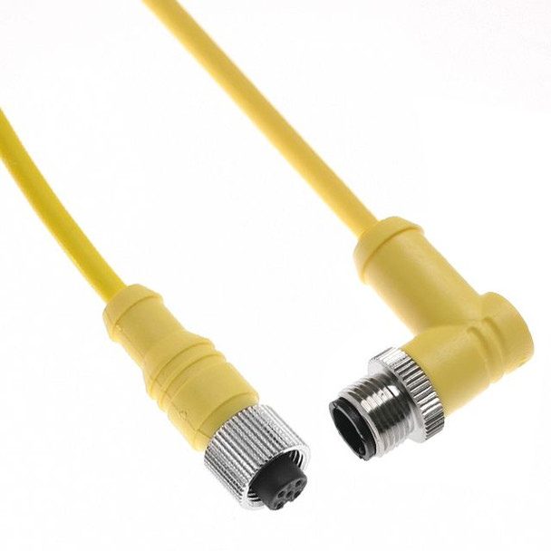 Mencom MDC-4MRFP-10M MDC, Cordset, 4 Pole, Male Right Angle / Female Straight, 10M, 4A, Yellow, PVC, Nickel Plated Brass | American Cable Assemblies