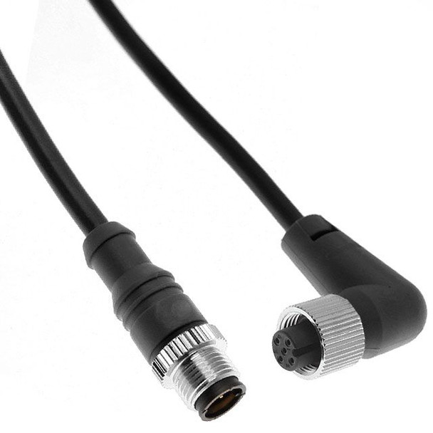 Mencom MDCWF-4MFRP-0.6M MDC, Hi-Flex, Cordset, 4 Pole, Male Straight / Female Right Angle, 0.6M, 4A, Black, TPE, Nickel Plated Brass | American Cable Assemblies