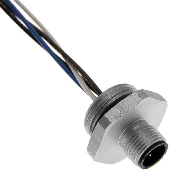 Mencom MDC-4MR-M16-0.5M MDC, Receptacle, 4 Pole, Male Straight, 0.5M, 22awg, 4A, M16, Front Mount, Nickel Plated Brass | American Cable Assemblies