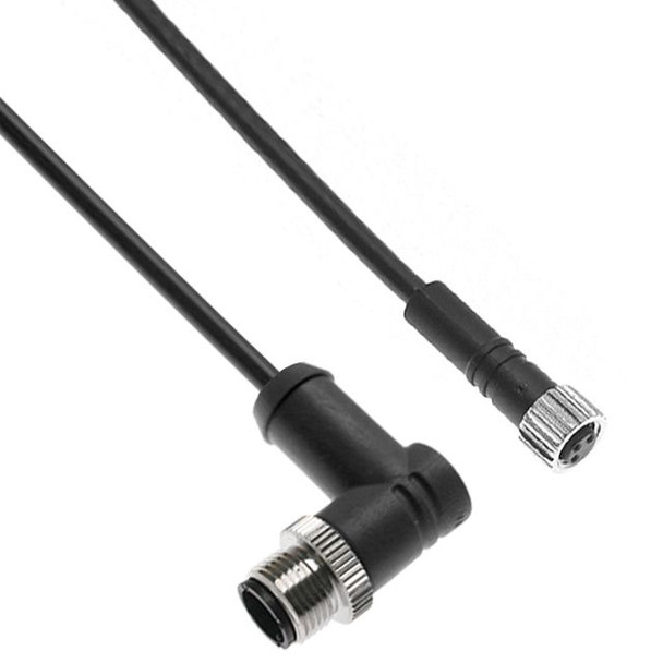 Mencom MDNT-3MRFP-1M MDC, Cordset, 3 Pole M12 Male Right Angle / M8 Female Straight, 1M, 4A, Black, PVC | American Cable Assemblies