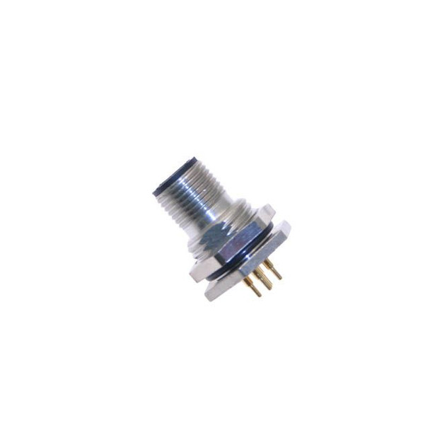 Mencom MDC-6MR-BM-PCB MDC, Receptacle, 6 Pole, Male Straight, 2A, M12, Back Mount, Nickel Plated Brass | American Cable Assemblies