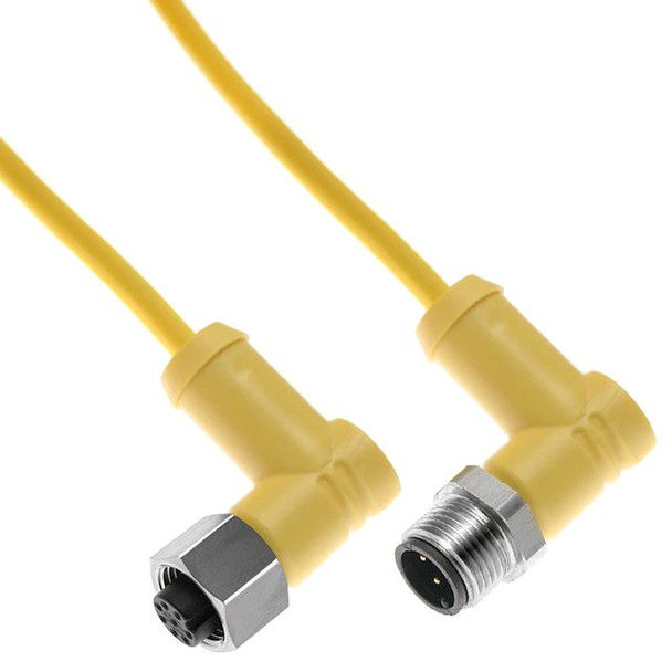 Mencom MDC-5MFP-10M-R-SS MDC, Cordset, 5 Pole, Male Right Angle / Female Right Angle, 10M, 4A, Yellow, PVC, Stainless Steel | American Cable Assemblies