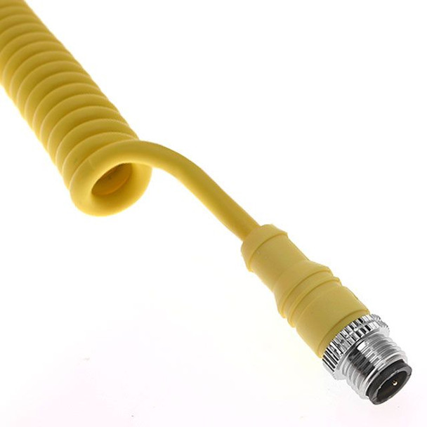 Mencom MDCPQ-4MP-2M MDC, Cordset, 4 Pole, Male Straight, 2M (Extended), 4A, Yellow, Coiled PUR Cable, Nickel Plated Brass | American Cable Assemblies