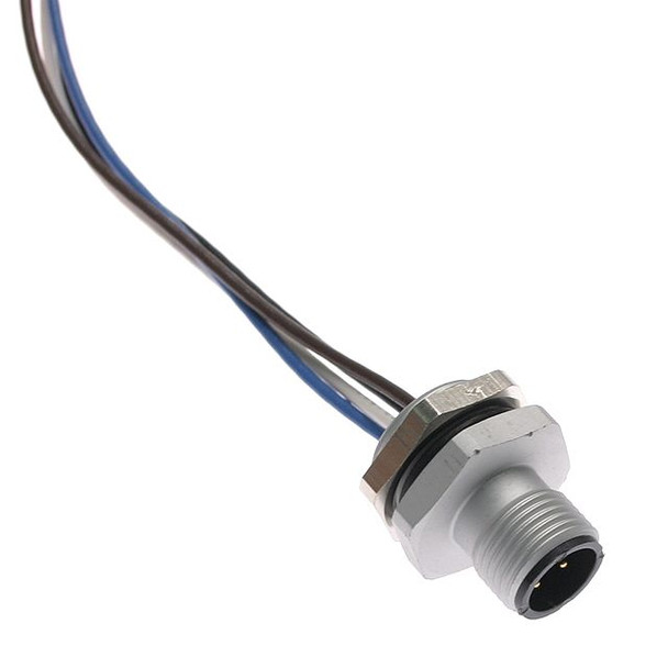 Mencom MDC-12MR-M16-0.5M MDC, Receptacle, 12 Pole, Male Straight, 0.5M, 24awg, 2A, M16, Front Mount, Nickel Plated Brass | American Cable Assemblies