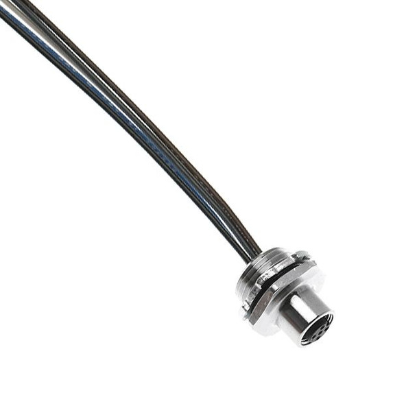 Mencom MDC-5FR-2-1M-18-SS MDC, Receptacle, 5 Pole, Female Straight, 1M, 18awg, 4A, .5-NPT, Front Mount, Stainless Steel | American Cable Assemblies