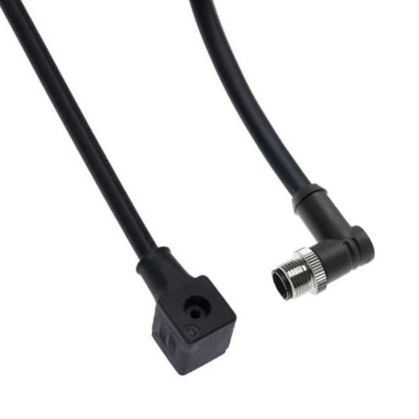 Mencom VCN-220-3402 Solenoid Valve Connectors, Cordset, 3 Pole, Form C 8mm, with 4 Pole M12 Male Right Angle, 2 Meters, 250V, 4A | American Cable Assemblies
